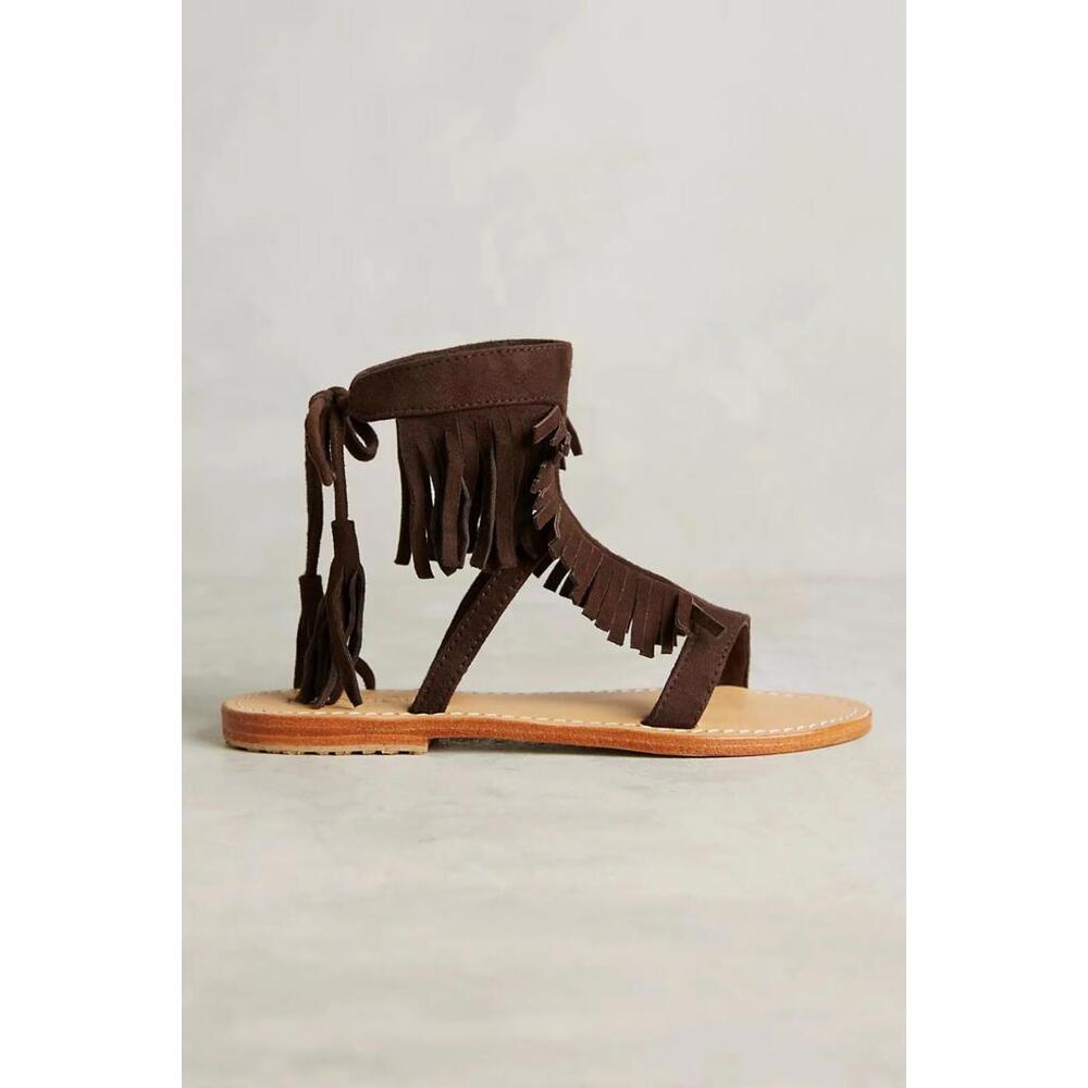 Mystique Naomi Sandals US 8 Womens Brown Gladiator Fringe Open-Toe Sandal Shoes